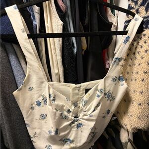 Floral Sleeveless crop top - Cream and Blue